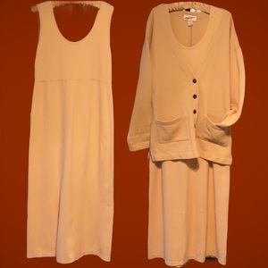 Vintage KM Wear Cotton Knit Buttery Yellow Dress & Jacket